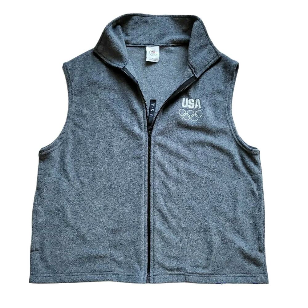 USA Olympics Vtg Gray Fleece Vest Zip Sleeveless Jacket Sportswear Sz M/L - Picture 2 of 11